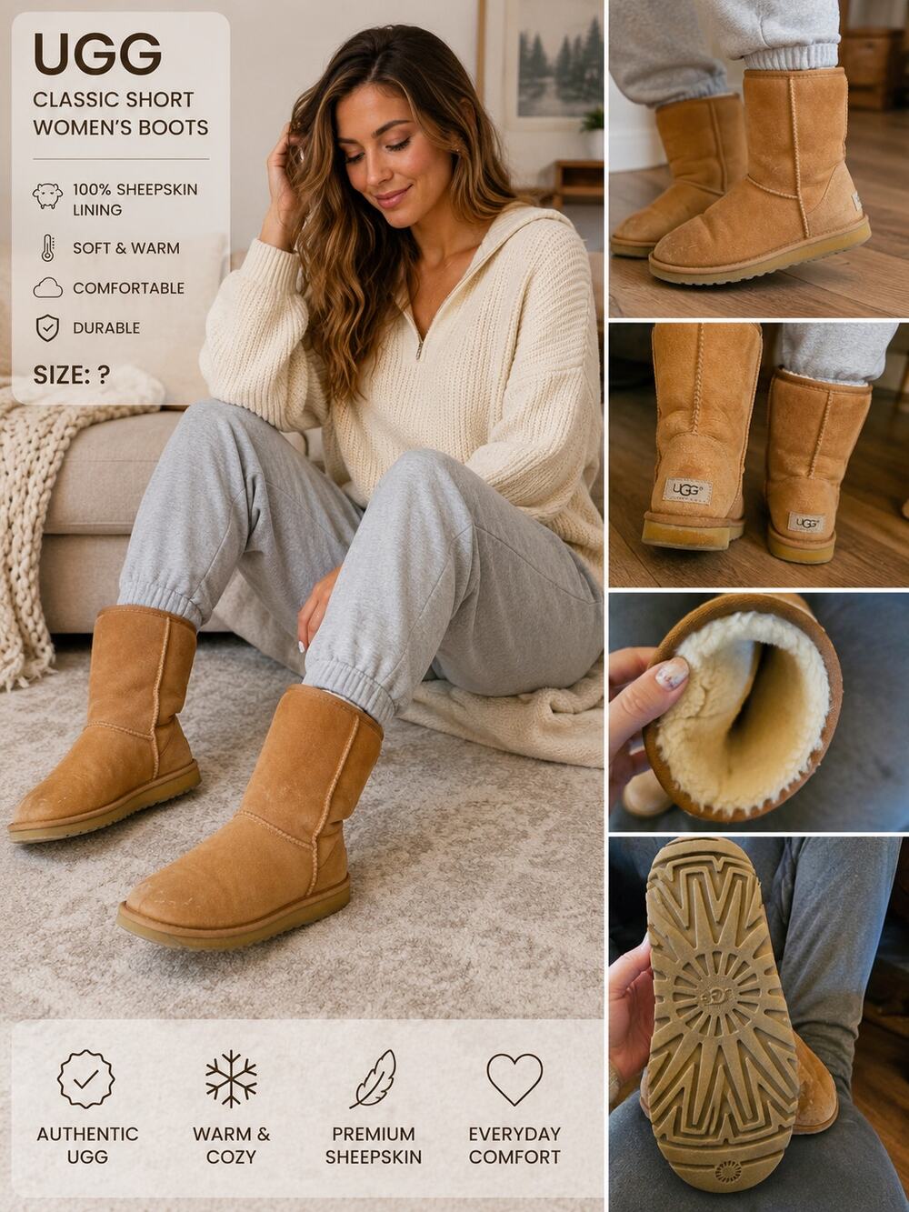 UGG Australia Classic Tall Boots Womens Size 9 Chestnut Sheepskin Suede Boots